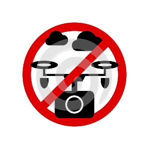 No drone zone sign. Quadcopter prohibition sign. Forbidden round sign. Vector illustration
