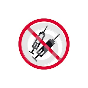 No drugs prohibited sign, forbidden modern round sticker, vector illustration