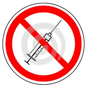 No drugs, prohibition sign of syringe, vector.