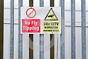 No dumping or fly tipping of rubbish and CCTV sign