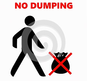 No dumping sign, with a person silhouette and a bag of garbage photo
