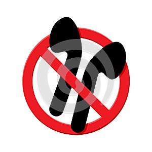 no earbuds allowed sign, forbidden circle, black earphones silhouette with red crossed out circle vector image