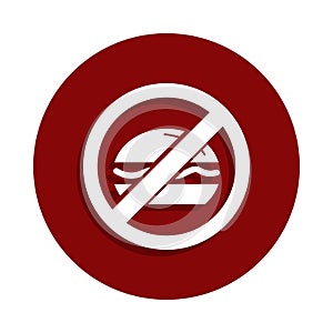 No eat, fast food, prohibited sign icon in badge style. One of Decline collection icon can be used for UI, UX