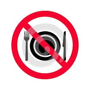 No eating allowed sign. Red prohibition no food sign.