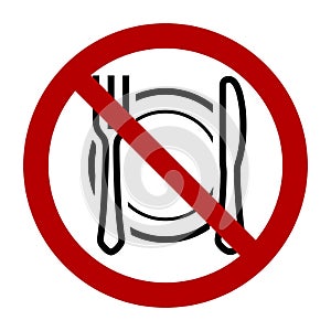 No eating allowed symbol, prohibition sign. Flat vector illustration isolated on white