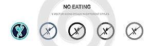 No eating icon in filled, thin line, outline and stroke style. Vector illustration of two colored and black no eating vector icons