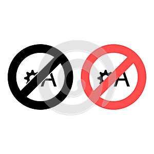 No edit text icon. Simple glyph, flat vector of text editor ban, prohibition, embargo, interdict, forbiddance icons for ui and ux