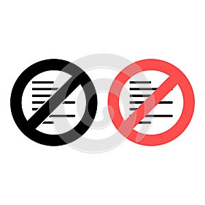 No editorial, left, text icon. Simple glyph, flat vector of text editor ban, prohibition, embargo, interdict, forbiddance icons