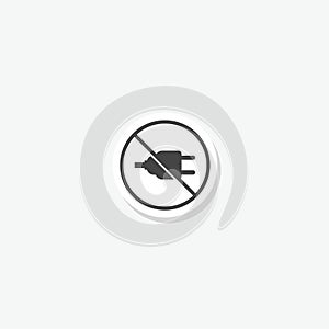 No Electric power plug in icon sticker isolated on gray background