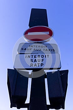 No entry except taxis road sign in Paris, France