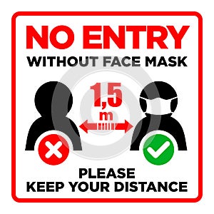 No Entry Without Face Mask door sign