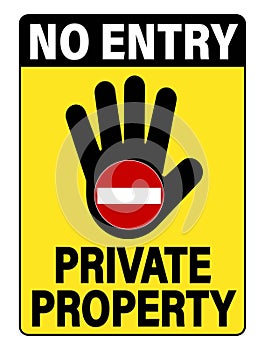 No entry, private property. Ban sign consisting in silhouette of an open hand with no entry road sign inside