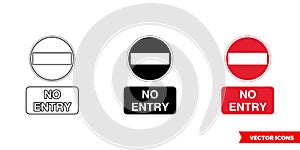 No entry prohibitory sign icon of 3 types color, black and white, outline. Isolated vector sign symbol