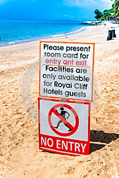 The no entry sign on the sea beach
