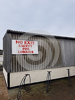 No exit except for lorries sign.