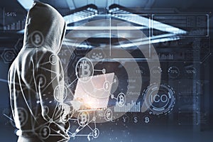 No face hacker at digital blockchain interface