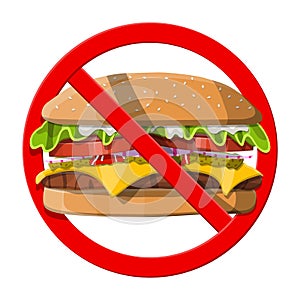 No fast food allowed. Ban burger symbol.