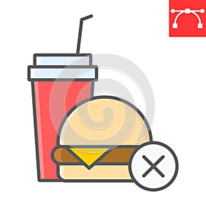 No fast food color line icon, fitness and diet, no food sign vector graphics, editable stroke colorful linear icon, eps