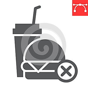 No fast food glyph icon, fitness and diet, no food sign vector graphics, editable stroke solid icon, eps 10.