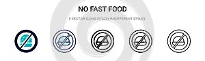 No fast food icon in filled, thin line, outline and stroke style. Vector illustration of two colored and black no fast food vector