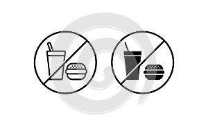 No fast food icon set. Prohibition sign. Forbidden unhealthy eating. Vector on isolated white background. EPS 10