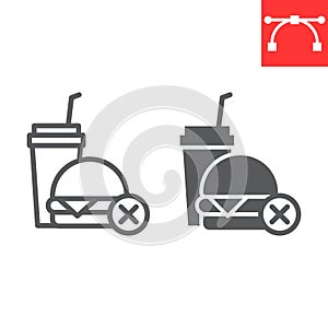 No fast food line and glyph icon, fitness and diet, no food sign vector graphics, editable stroke linear icon, eps 10.
