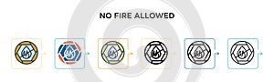 No fire allowed vector icon in 6 different modern styles. Black, two colored no fire allowed icons designed in filled, outline,