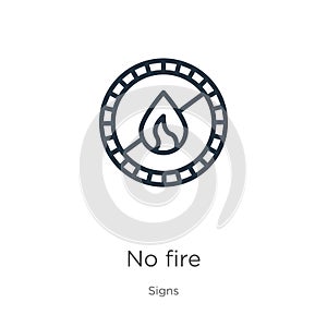 No fire icon. Thin linear no fire outline icon isolated on white background from signs collection. Line vector sign, symbol for