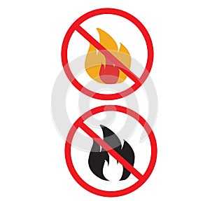 No fire icon on white background. no open flame sign. forbidden fire symbol. flat style