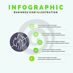 No Fire, No, Fire, Construction Solid Icon Infographics 5 Steps Presentation Background
