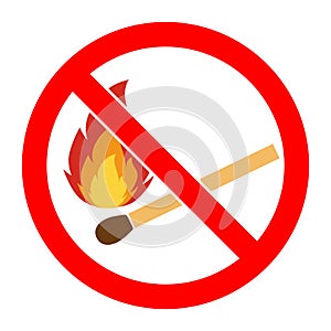 No fire, No open flame sign. No Fire sign. Prohibits danger open flame icon. photo