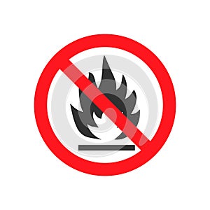 No Fire Vector Sign icon. No flame sign icon symbol. Vector illustration image. Isolated on white background. No smoking.