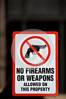 No Firearms or Weapons Allowed Sign