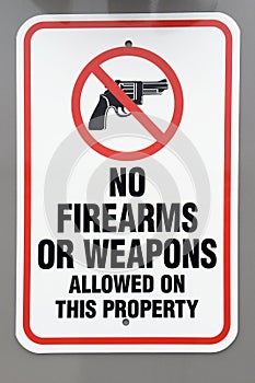 No firearms or weapons warning sign