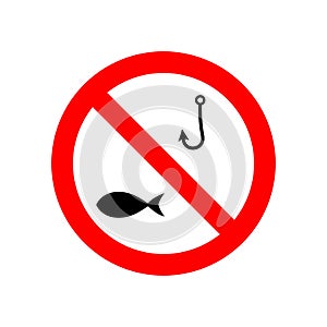 No Fishing Forbidden Sign. Isolated Vector Illustration