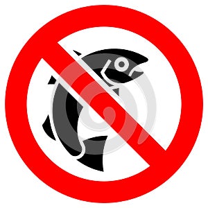 No fishing forbidden sign, modern round sticker, vector illustration