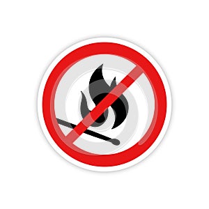 No flames sign. Vector illustration of prohibition sign with burning match symbol on white background