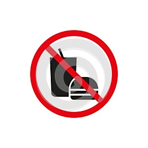 No food or drink sign. Vector prohibition symbol. Red circle and black icon. Eating forbidden.