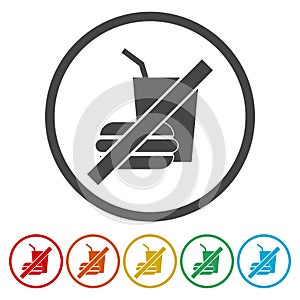 No Food Or Drinks Allowed Icons set Vector Illustration
