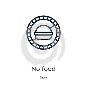 No food icon. Thin linear no food outline icon isolated on white background from signs collection. Line vector sign, symbol for