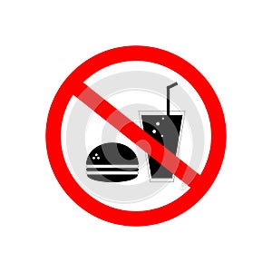 No food, No drink sign , red thin line on white background - vector illustration