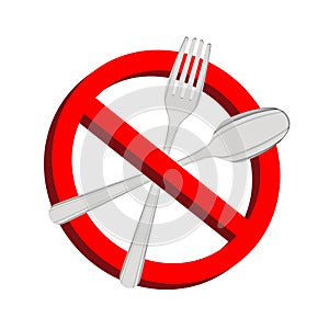 No food prohibition sign fork and spoon inside