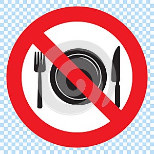 No food sign, No eating allowed sign. Red prohibition no food sign.