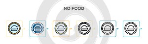 No food vector icon in 6 different modern styles. Black, two colored no food icons designed in filled, outline, line and stroke