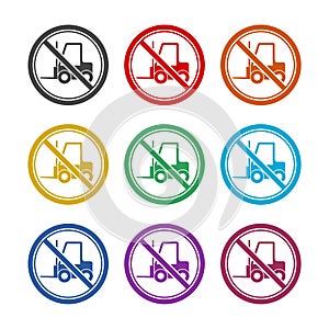 No forklift sign. Forbidden signs and symbols. Set icons colorful