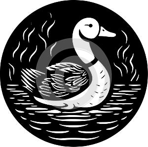Duck - black and white vector illustration