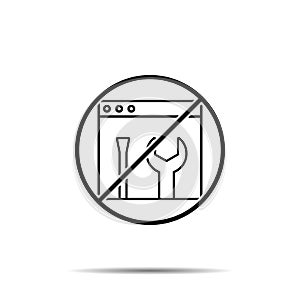 No frontend, seo, backend icon. Simple thin line, outline vector of web design development ban, prohibition, embargo, forbiddance