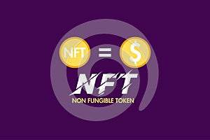 No fungible Token unique cryptocurrency. Vector illustration banner volcano erupts in NFT coins. photo