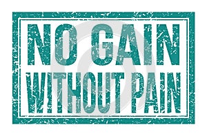 NO GAIN WITHOUT PAIN, words on blue rectangle stamp sign