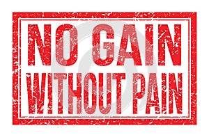 NO GAIN WITHOUT PAIN, words on red rectangle stamp sign